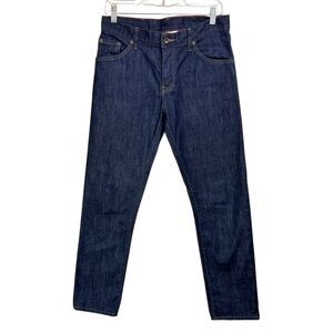 Raleigh Denim Jeans 29 Martin Dark Blue Slim Red Chainstitch Linen Cotton